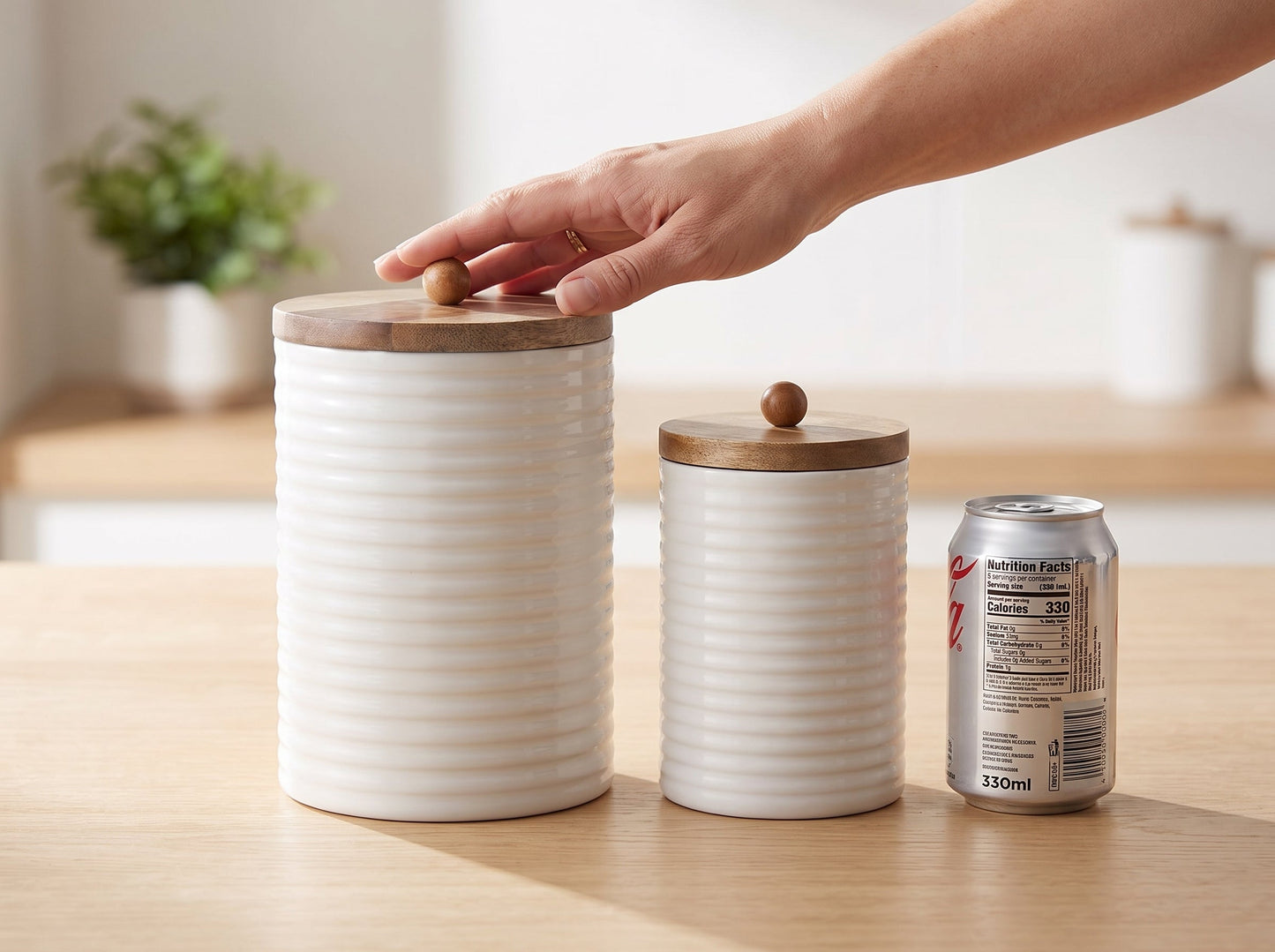 Tall Canisters with White Enamel, Set of 2 (Large and Small)