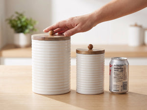 Tall Canisters with White Enamel, Set of 2 (Large and Small)