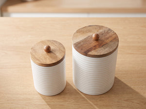 Tall Canisters with White Enamel, Set of 2 (Large and Small)