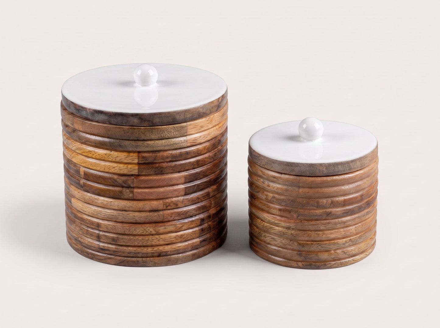 Wide Canisters with White Enamel, Set of 2 (Large and Small)