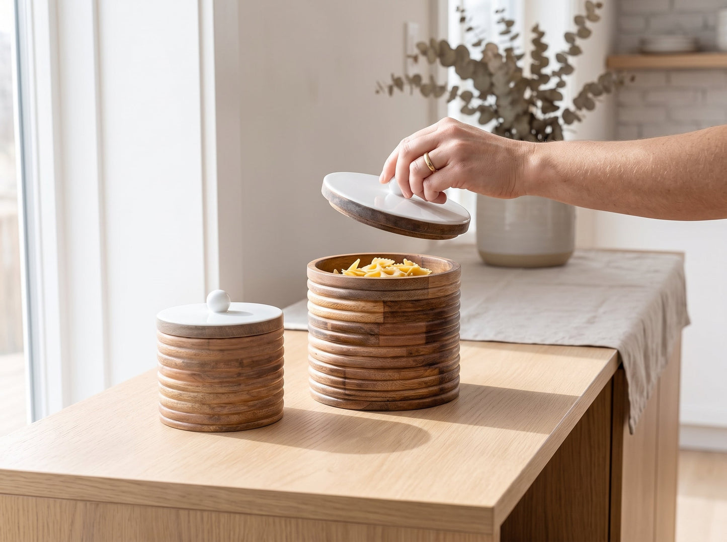 Wide Canisters with White Enamel, Set of 2 (Large and Small)