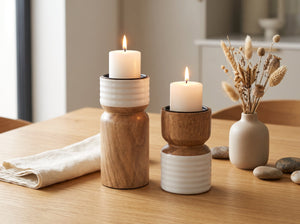 Candle Holder with White Enamel, Set of 2