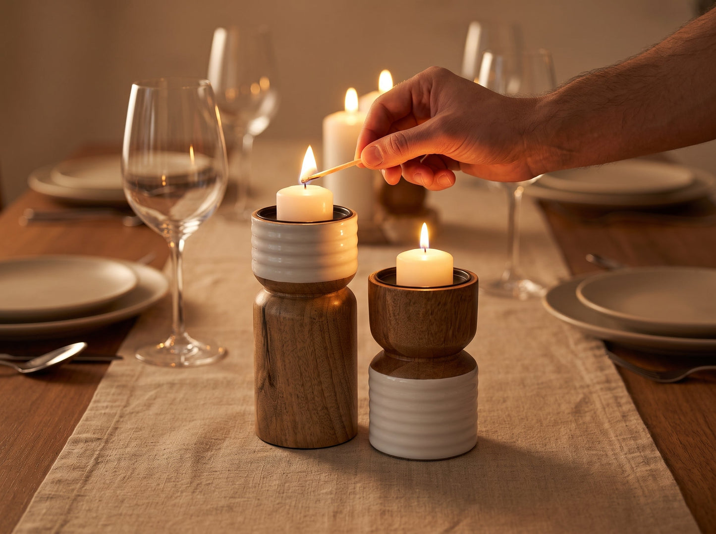 Candle Holder with White Enamel, Set of 2