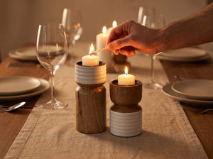 Candle Holder with White Enamel, Set of 2