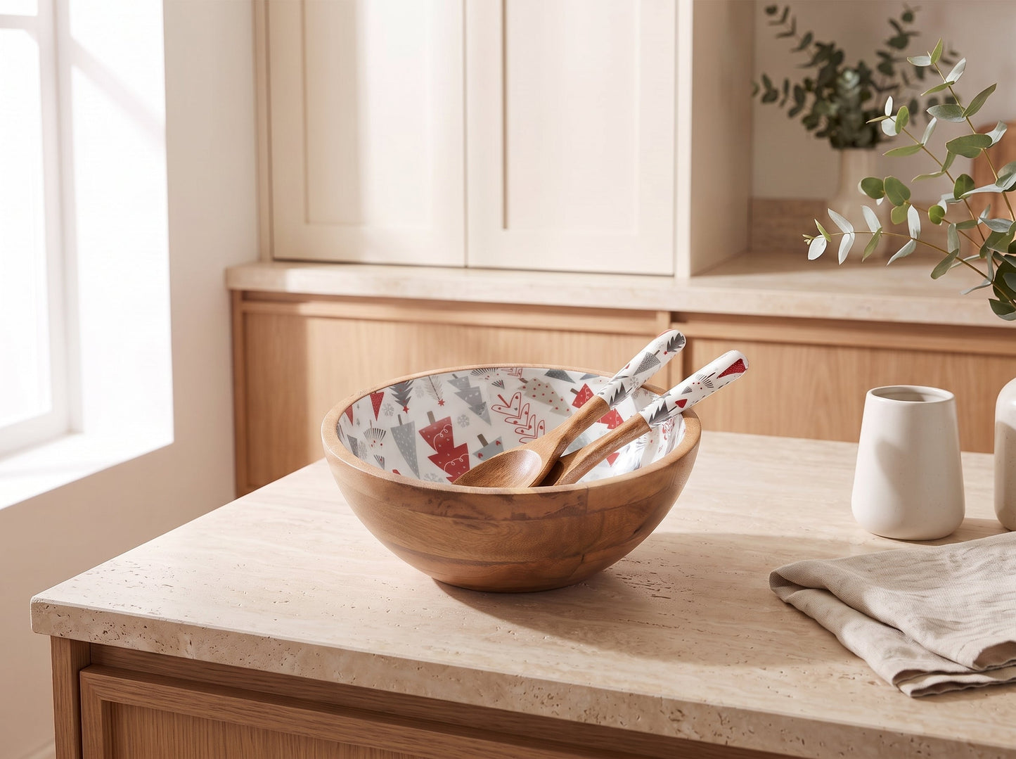 Serving Bowl and Servers with Holiday Enamel