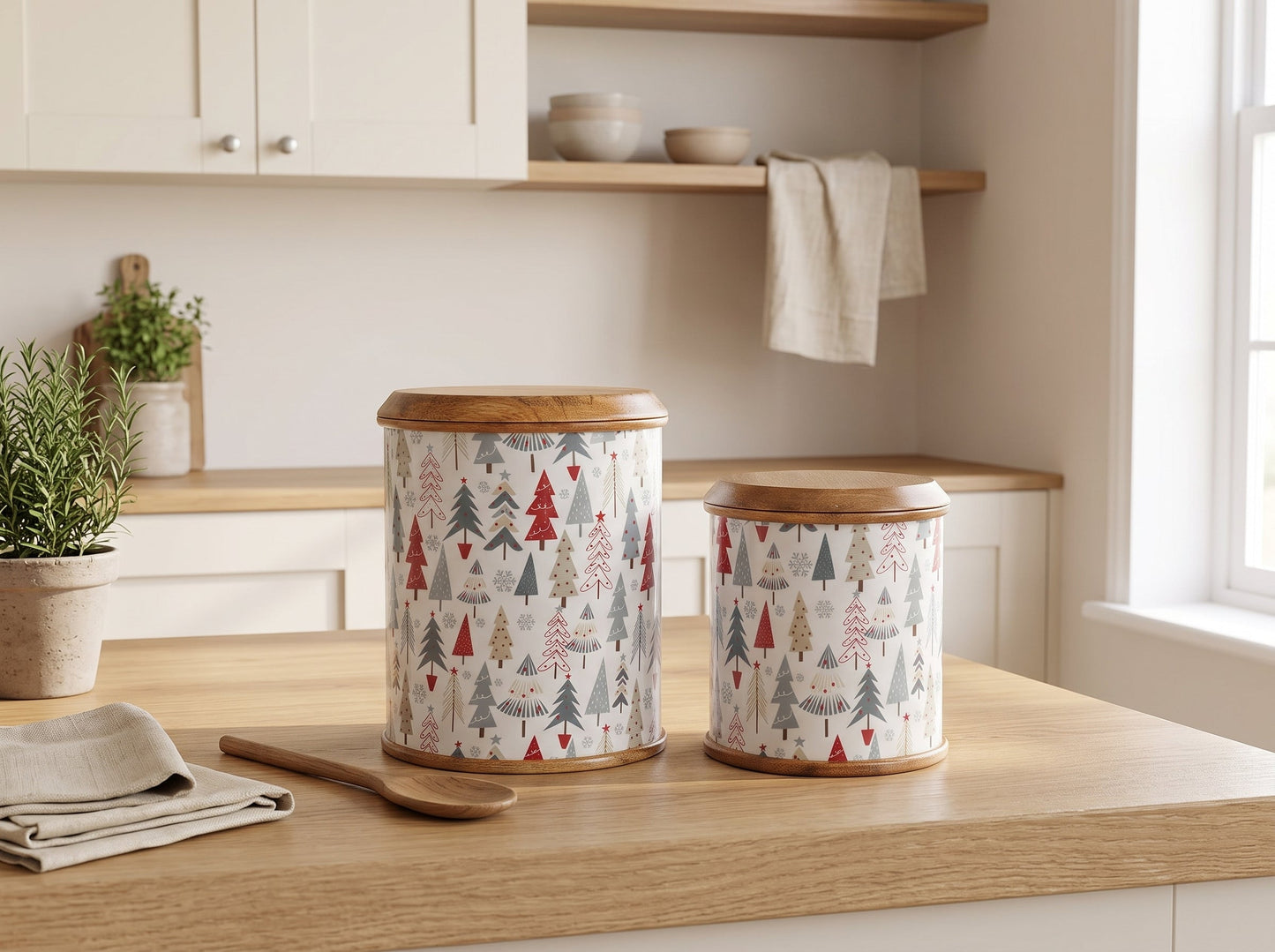Canisters with Holiday Enamel, Set of 2 (Large & Small)