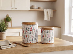 Canisters with Holiday Enamel, Set of 2 (Large & Small)