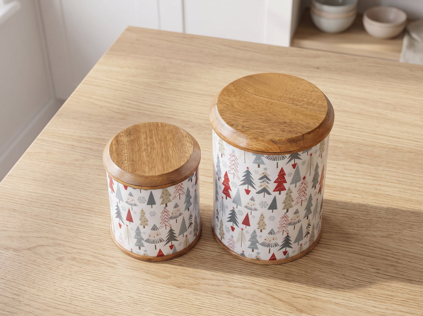 Canisters with Holiday Enamel, Set of 2 (Large & Small)