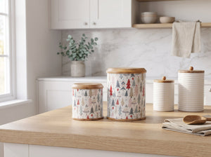 Canisters with Holiday Enamel, Set of 2 (Large & Small)
