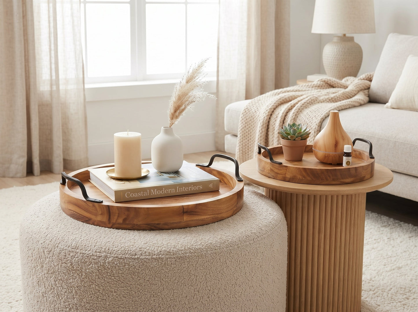 Round Trays with Handles, Set of 2