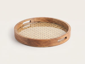 Round Tray with Rattan Mat
