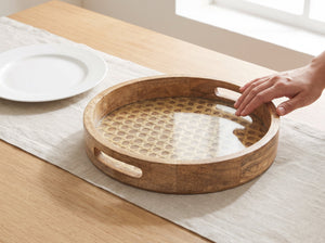 Round Tray with Rattan Mat
