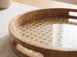 Round Tray with Rattan Mat