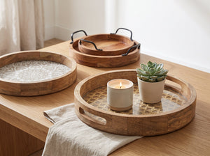 Round Tray with Rattan Mat