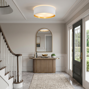BILBAO Gold Fabric Flush Mount Ceiling Light for Bedroom, Hallway & Living Room