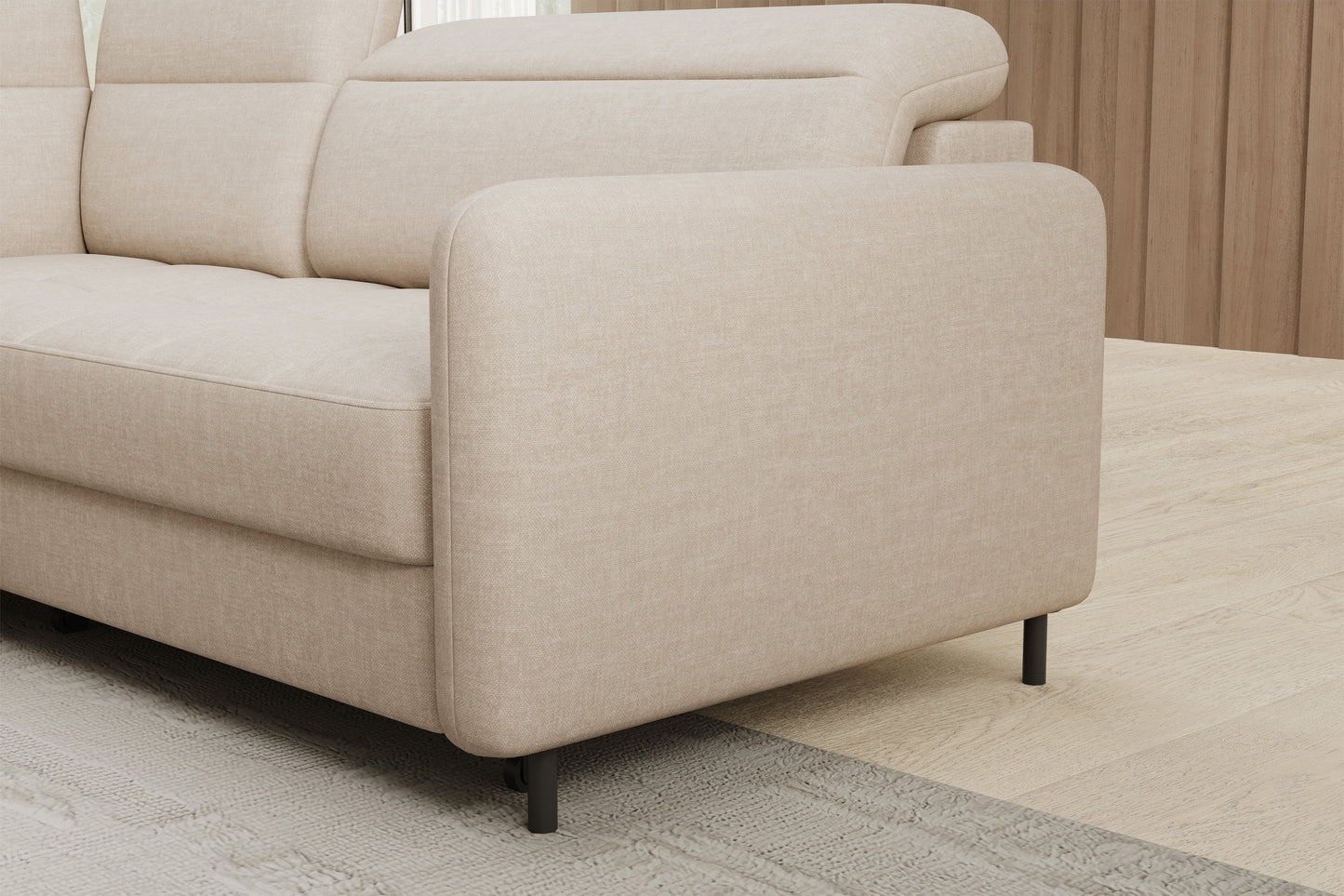 Barea 3 Seater Storage Sleeper Chaise Sofa - Beige