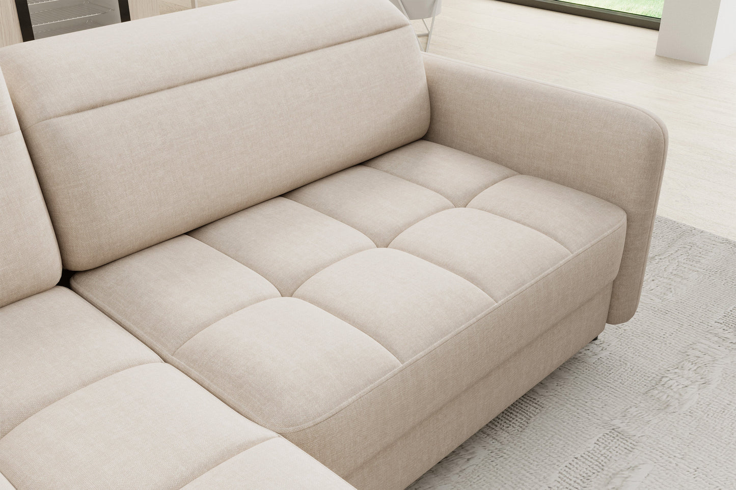 Barea 3 Seater Storage Sleeper Chaise Sofa - Beige
