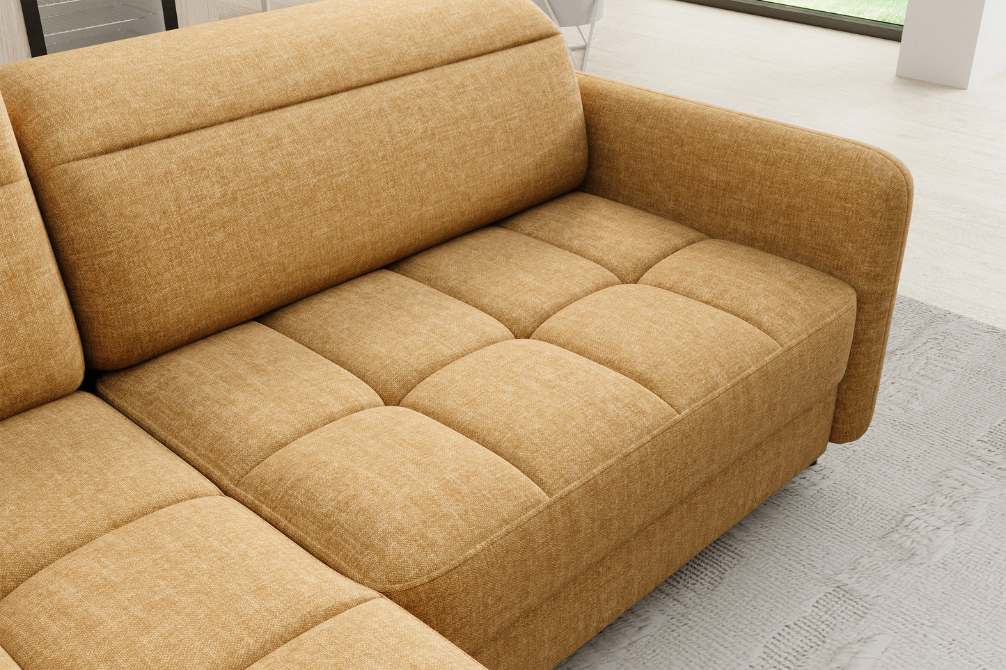 Barea 3 Seater Storage Sleeper Chaise Sofa - Mustard