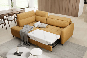 Barea 3 Seater Storage Sleeper Chaise Sofa - Mustard