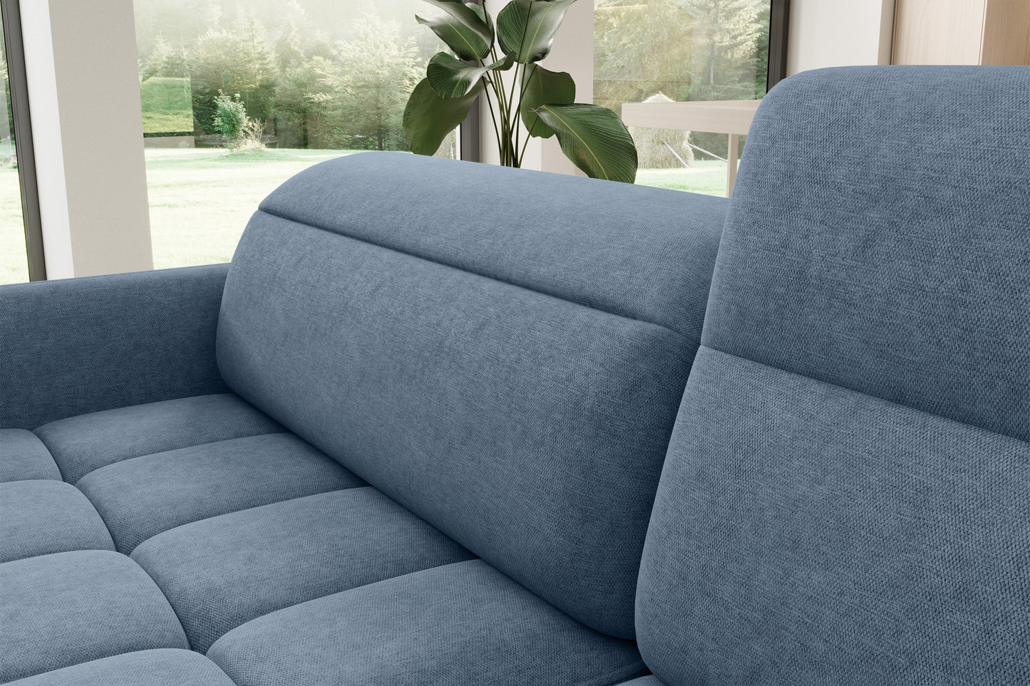 Barea 3 Seater Storage Sleeper Chaise Sofa - Soft Blue