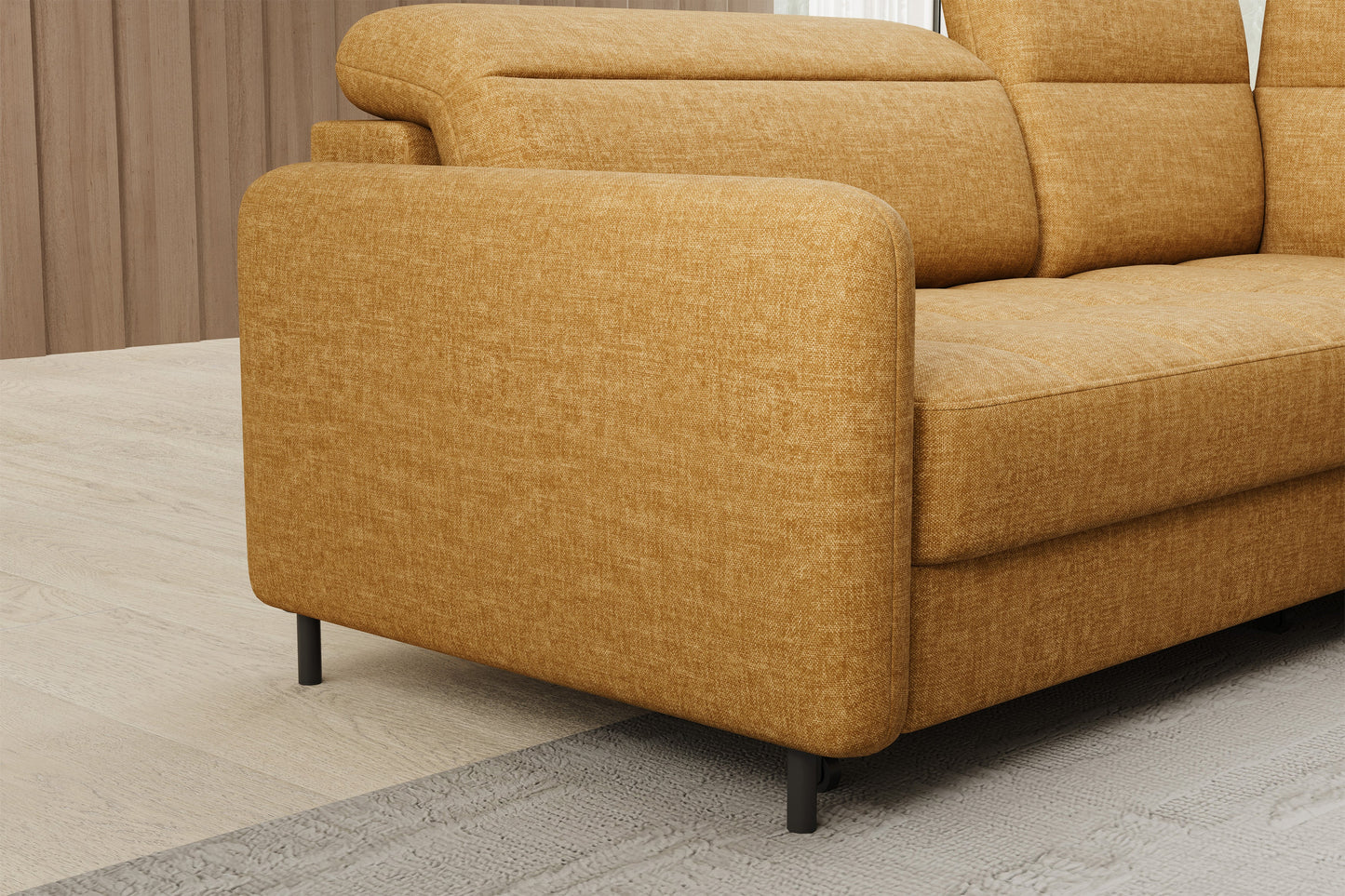 Barea 3 Seater Storage Sleeper Chaise Sofa - Mustard