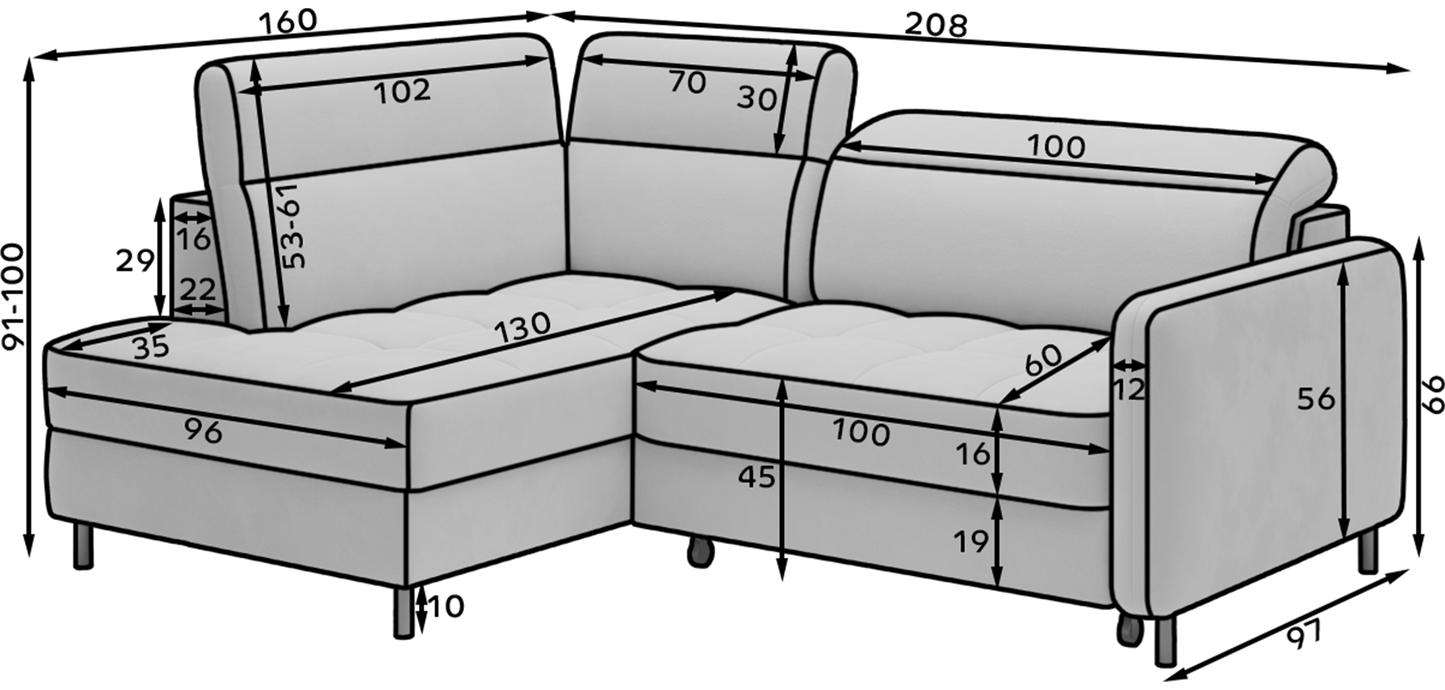 Barea 3 Seater Storage Sleeper Chaise Sofa - Beige