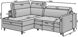 Barea 3 Seater Storage Sleeper Chaise Sofa - Soft Blue