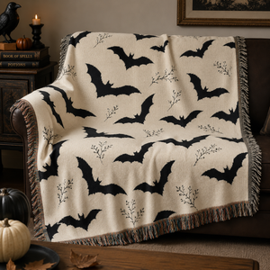Bats Woven Blanket — Halloween Throw with Flying Bat Pattern