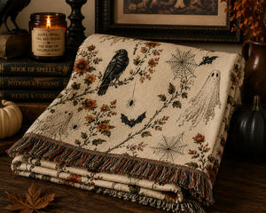 Raven & Floral Woven Blanket