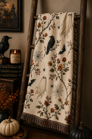 Raven & Floral Woven Blanket