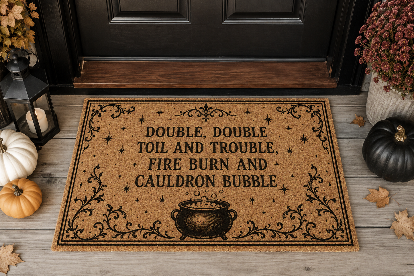 Doormat — “Double, Double Toil and Trouble” Halloween Cauldron Welcome Mat