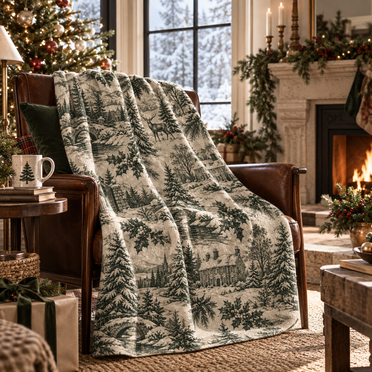 Heritage Christmas - Vintage Stag - Crushed Velvet Throw Blanket