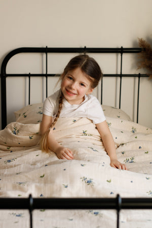 Organic Cotton Muslin Comforter & Pillowcase Set - Blueberry