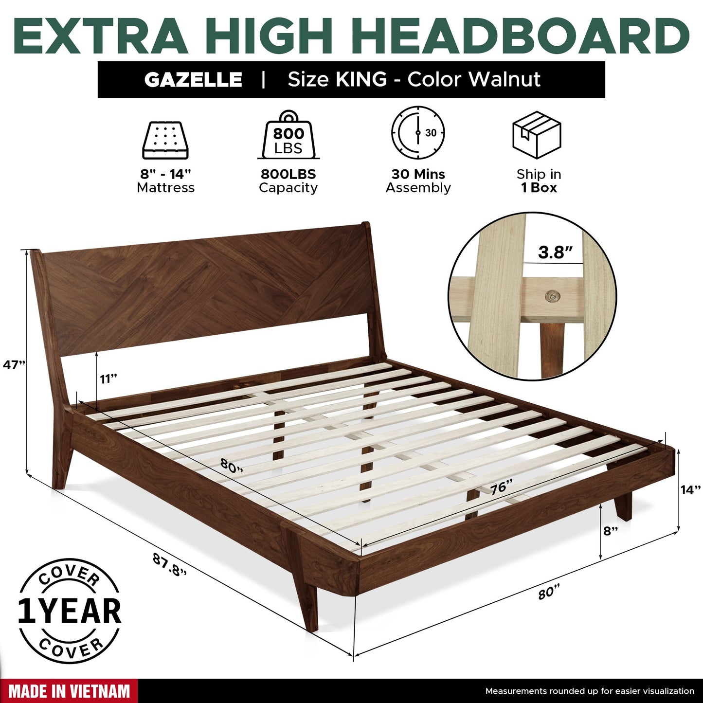 Gazelle Solid Wood Bed Frame