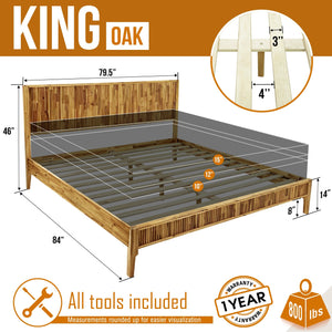 Megsu Bosk Acacia Wood Bed Frame with Headboard