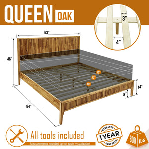 Megsu Bosk Acacia Wood Bed Frame with Headboard