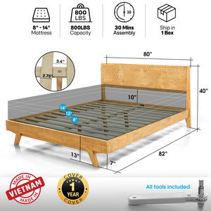 Harmony Solid Wood Platform Bed Frame