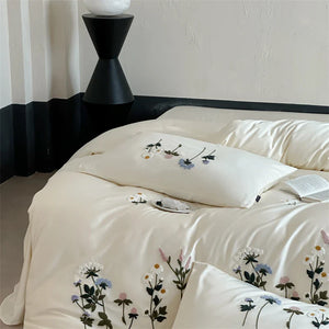 Royal Retreat Daisy Floral Embroidery 1000 TC Cotton Duvet Set - White
