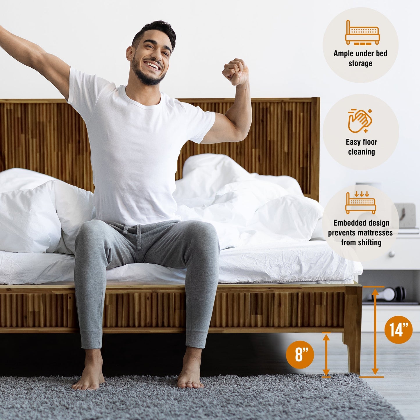 Megsu Bosk Acacia Wood Bed Frame with Headboard