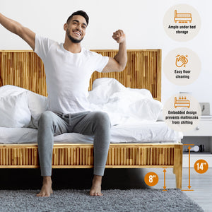 Megsu Bosk Acacia Wood Bed Frame with Headboard