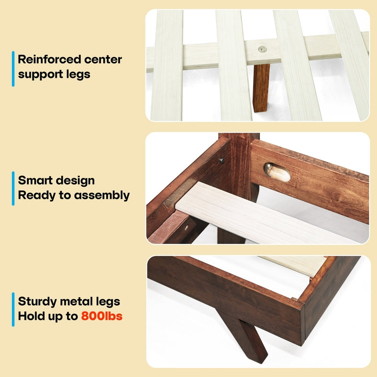 Acacia Harmony Solid Wood Platform Bed Frame with Headboard