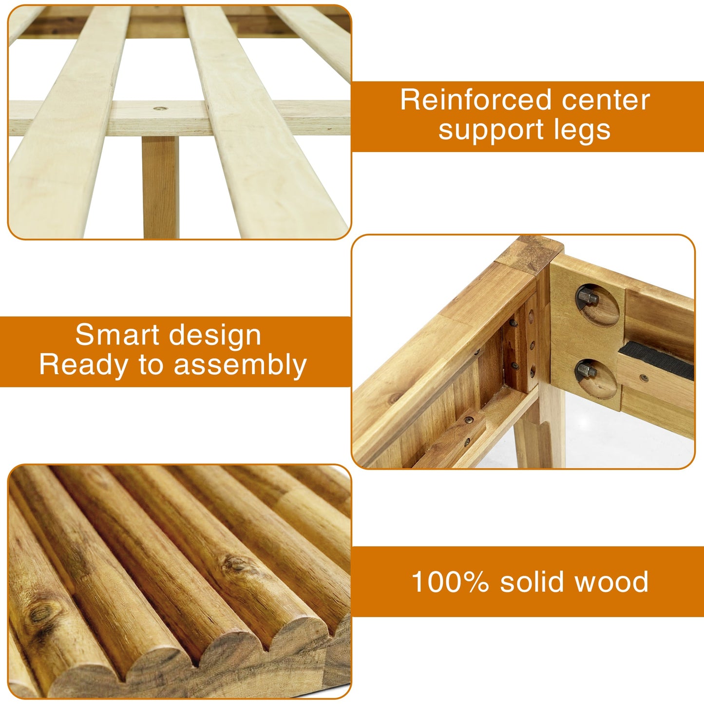 Megsu Bosk Acacia Wood Bed Frame with Headboard