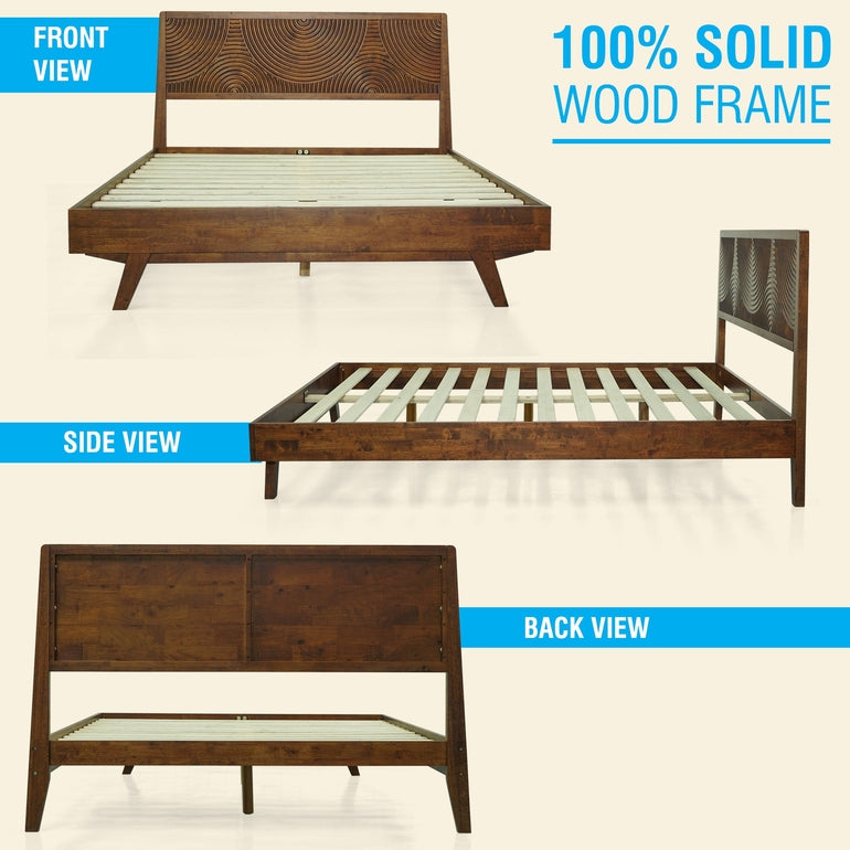 Acacia Harmony Solid Wood Platform Bed Frame with Headboard