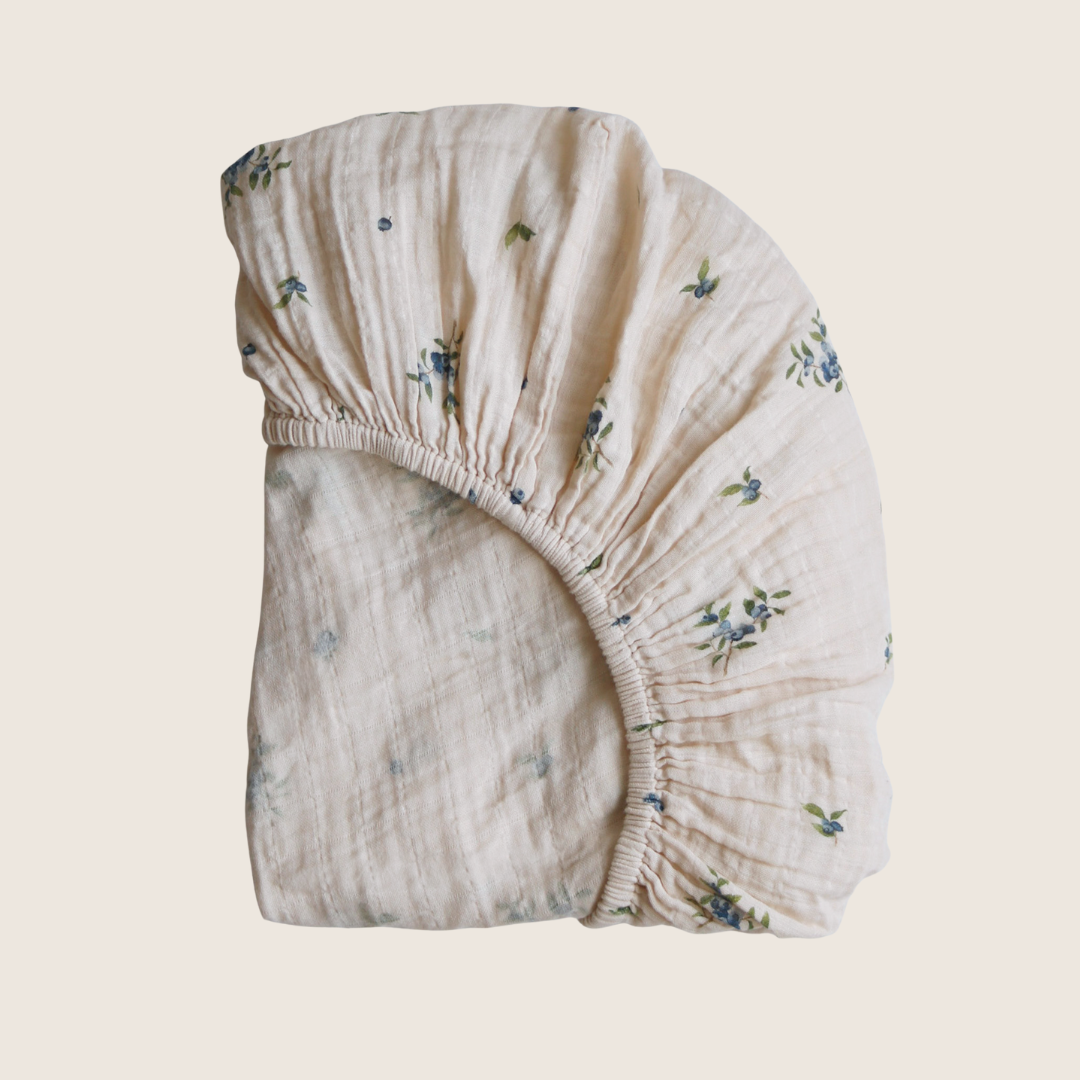 Organic Cotton Muslin Crib Fitted Sheets - Blueberry