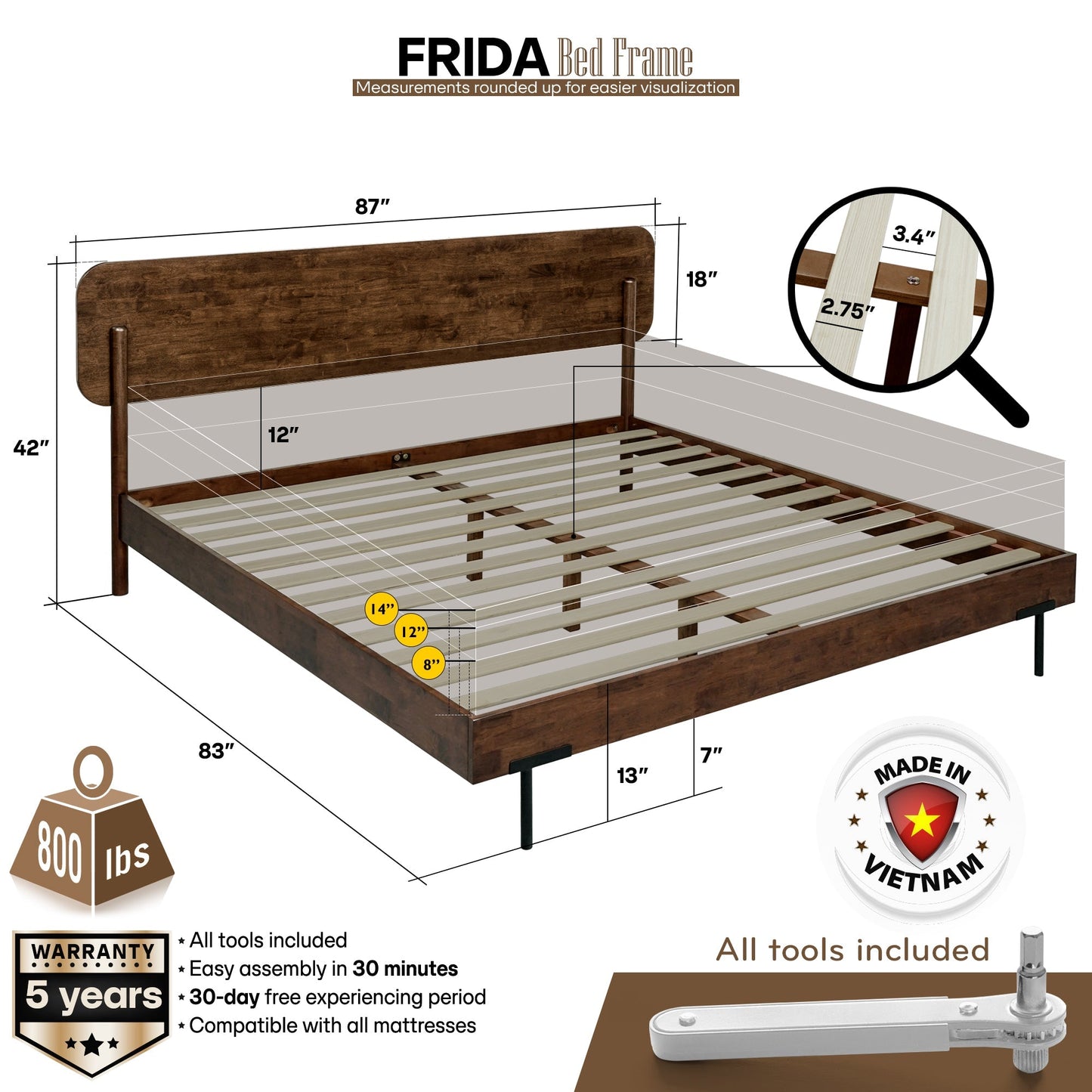 Frida Solid Wood Bed Frame