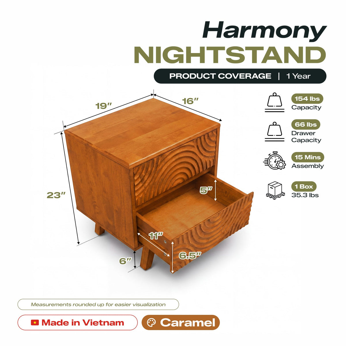 Harmony Solid Wood Nightstand