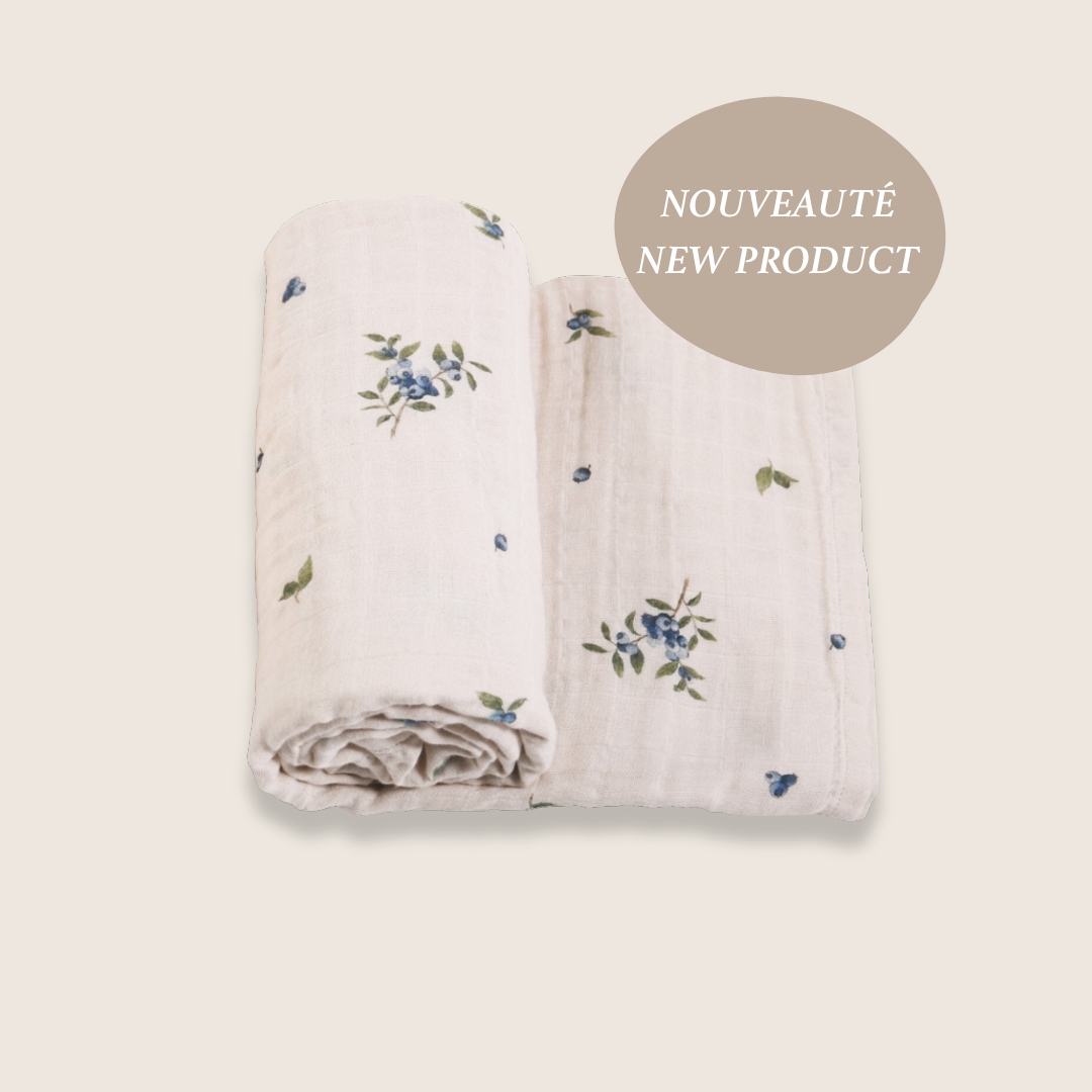 Organic Cotton Muslin Swaddle Blanket - Blueberry