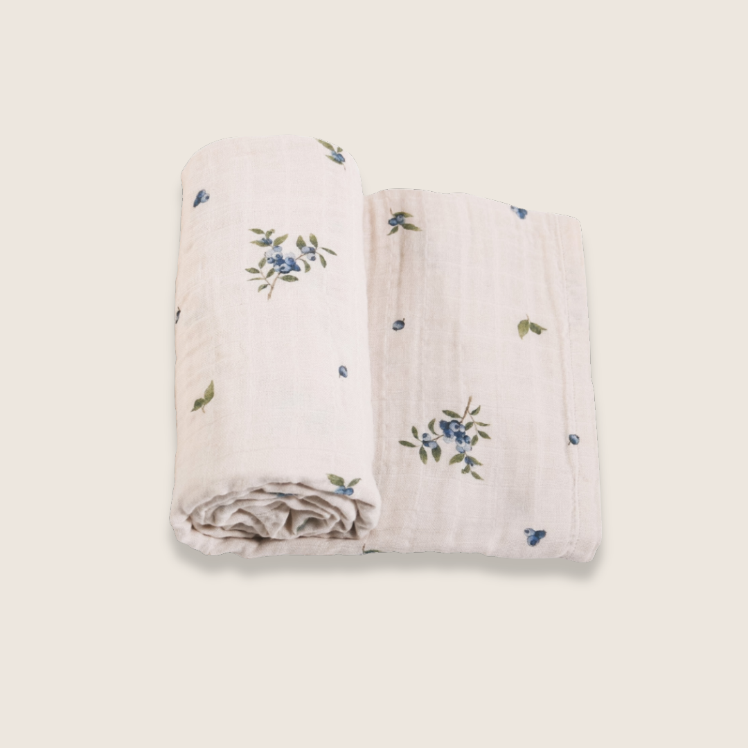 Organic Cotton Muslin Swaddle Blanket - Blueberry