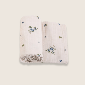 Organic Cotton Muslin Swaddle Blanket - Blueberry