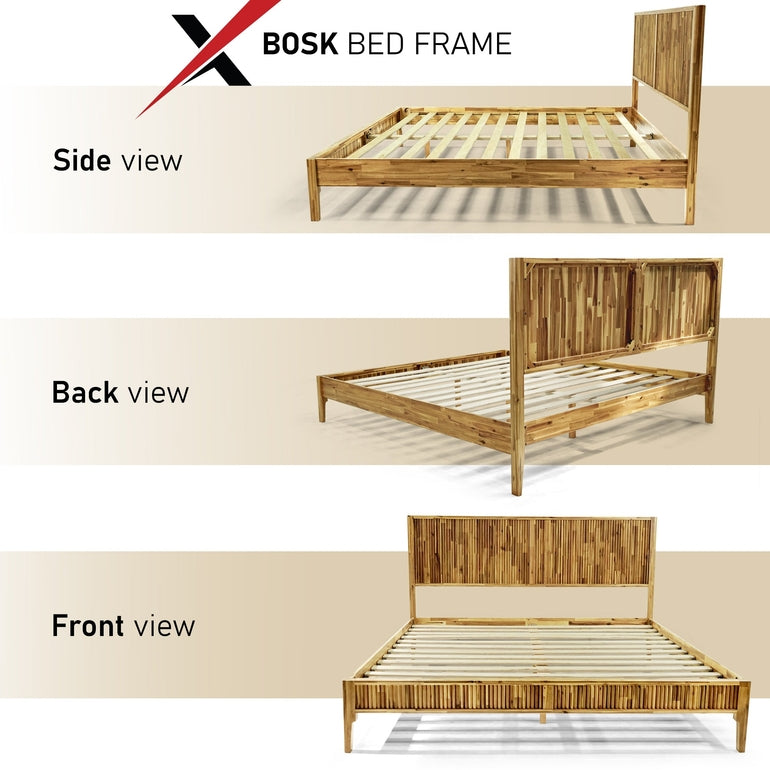 Megsu Bosk Acacia Wood Bed Frame with Headboard